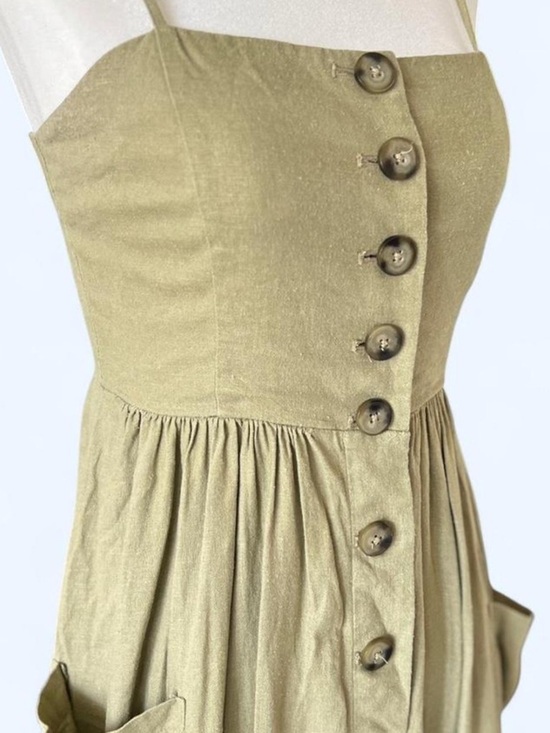 Forever 21 Dresses & Skirts - Forever 21 Green Linen Peasant Midi Dress Cottagecore Boho Size S